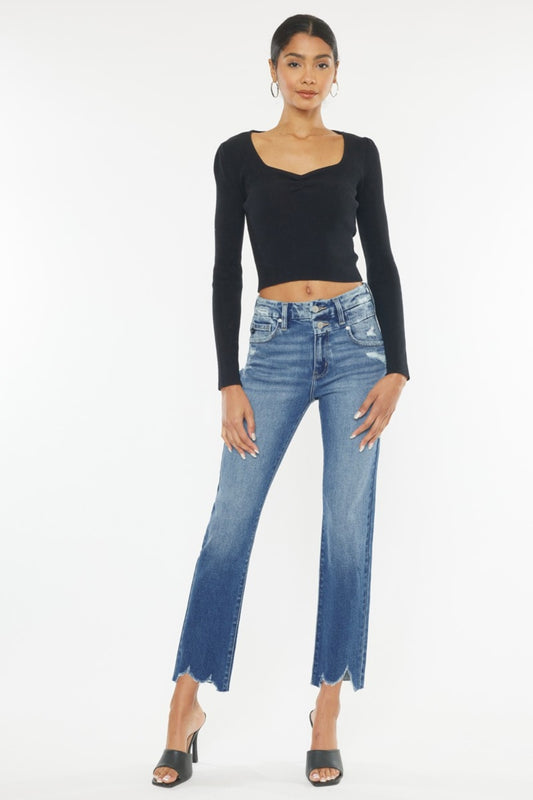 Kancan Frayed Hem Slim Straight Jeans